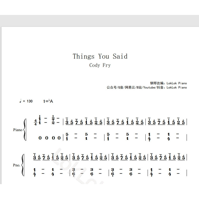 Things You Said Piano Score Digital Score Things You Said Piano Score Digital Score