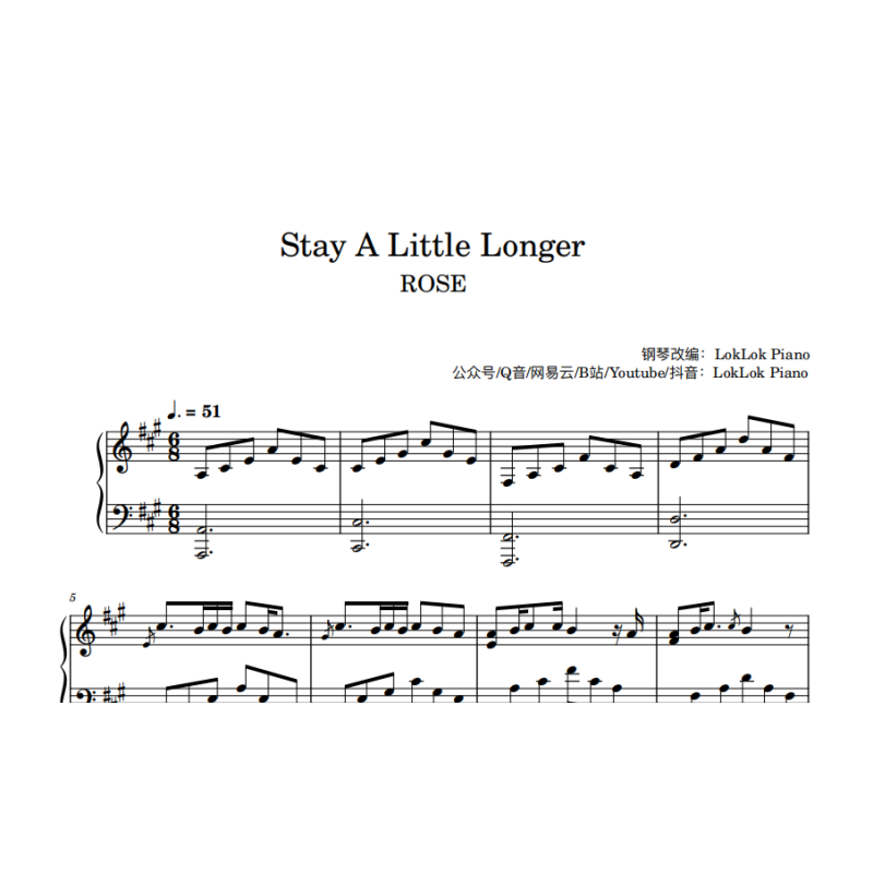 stay a little longer Piano Sheet Music, ROSÉ Piano Notes stay a little longer Piano Sheet Music, ROSÉ Piano Notes